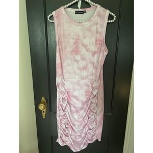 PrettyLittleThing Tie Dye Bodycon Dress Ruched Sleeveless Pink White Size 10